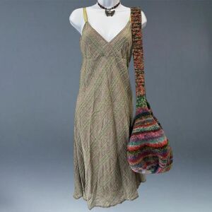 Free People NWT Green Stitch Midi Dress Cotton Empire Waist Spaghetti Straps